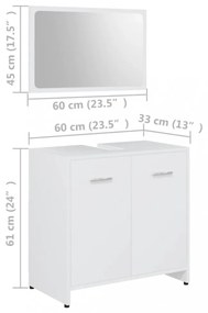 3 részes fehér szerelt fa fürdőszobai bútorszett