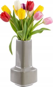 Dekoratív kerámia váza H20cm Szürke fényes modern virágos üveg