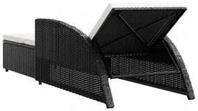 fekete polyrattan napozóágy krémfehér párnával