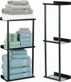 Törölközőtartó Polc Akasztós Fürdőszoba Loft Fekete Fém 3 Szint