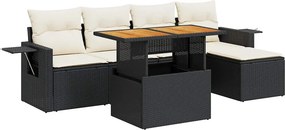 vidaXL 6 részes fekete polyrattan kerti ülőgarnitúra párnákkal