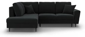 Fekete bársony kinyitható tárolóhelyes sarokkanapé (bal oldali-L alakú) Kyoto – Cosmopolitan Design