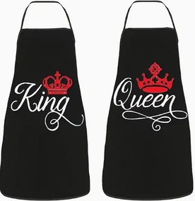 Konyhai kötény poliészter fekete king/queen 2 db-os szett