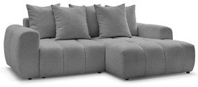 Szürke buklé kinyitható-tárolóhelyes sarokkanapé (jobb oldali-heverő résszel) Roxelane – Bobochic Paris
