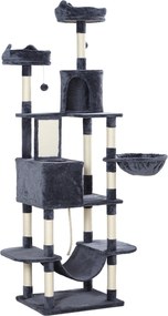 PawHut Nagy Macska Kaparófa 206 cm Magasságú Macska Fa Fészek Platformokkal, Barlangokkal, Függő Labdákkal és Hintaágyakkal Sötétszürke | Aosom