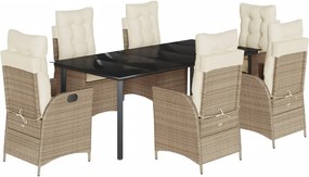 vidaXL 7 részes bézs polyrattan kerti étkezőgarnitúra párnákkal