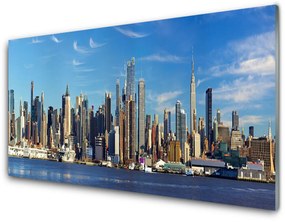 Üvegkép Város Felhőkarcolók házak 120x60cm