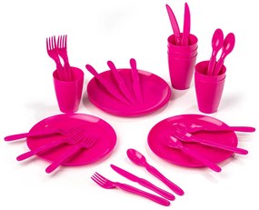Piknik műanyag evőeszköz készlet, 31 db, rózsaszín