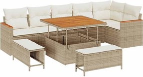 vidaXL Kerti Kanapé Szett párnával 9 pcs Bézs Poli rattan
