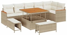 vidaXL Kerti Kanapé Szett párnával 9 pcs Bézs Poli rattan