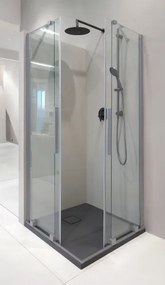 Prizma zuhanykabin_90x90, szálcsiszolt acél (KTJ_F39R+KTJ_F39R)