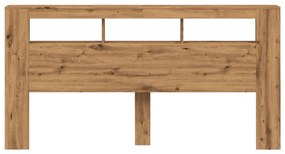 kézműves tölgyszínű szerelt fa LED-es fejtámla 200x18,5x103,5cm