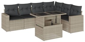 7 részes világosszürke polyrattan kerti ülőgarnitúra párnákkal