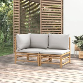 vidaXL 2 részes bambusz kerti ülőgarnitúra világosszürke párnákkal