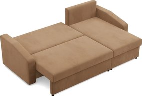 Zeus sarokkanapé, 2 ágyneműtartóval, döntött kartámasz, szövet anyag, univerzális oldal, hab töltet, barna