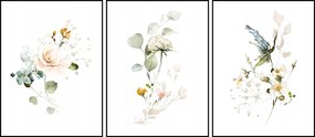 Triptichon poszter szett 3db-os Virágok grafika 60x90