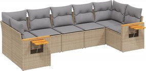 vidaXL 7 részes bézs polyrattan kerti ülőgarnitúra párnákkal