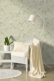 Holden Decor Imaginarium 3 Cherry Blossom lila-zöld cseresznyevirágos papír tapéta – 14210