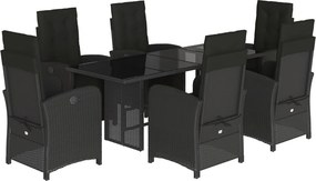vidaXL 7 részes fekete polyrattan kerti étkezőgarnitúra párnával