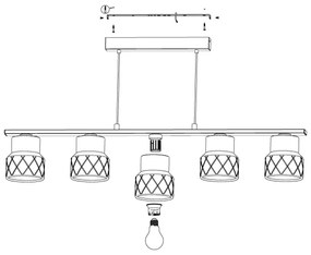 Eglo 39855 - Csillár zsinóron HILCOTT 5xE27/40W/230V