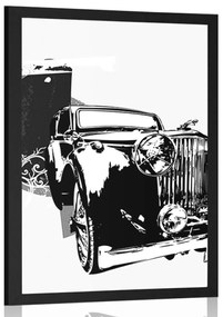 Poszter fekete fehér retro autó absztrakcióval