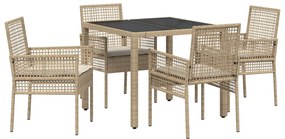 5 részes kert étkező garnitúra párnákkal bézs színben poly rattan