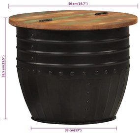 fekete tömör újrahasznosított fa dohányzóasztal 50 x 39,5 cm
