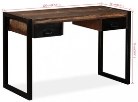 tömör újrahasznosított fa íróasztal 2 fiókkal 120 x 50 x 76 cm