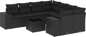 vidaXL 9 részes fekete polyrattan kerti ülőgarnitúra párnákkal