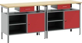 vidaXL Munkapad készlet fiókkal 2 pcs Piros és Szürke 200 x 55 x 85 cm