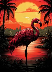 Poszter 39,5x55cm Flamingó a víz felett