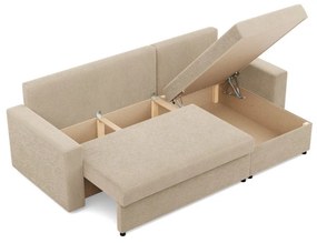 Zeus sarokkanapé, 2 ágyneműtartóval, egyenes kartámasz, kordbársony, univerzális oldal, hab töltet, bézs