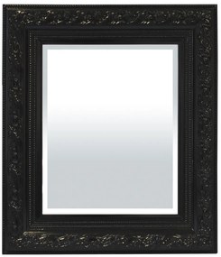 Élcsiszolt téglalap alapú fali tükör faragott fekete fa keretben 70x60x4cm