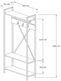 Folyosó fali tartó ALFA 180x90 cm fehér/fekete