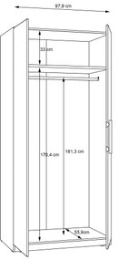 Gardróbszekrény MARO 100x213 cm artisan tölgy