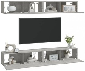 4 db betonszürke fali TV-szekrény 100 x 30 x 30 cm