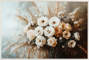 Poszter Keret Alumínium Dekoráció Csokor Virágok Fű Gabona Rózsa 60x40