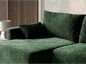 Sötétzöld zsenília kinyitható-tárolóhelyes sarokkanapé (bal oldali-heverő résszel) Leon – Maison de Rêve