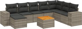 vidaXL 9 részes szürke polyrattan kerti ülőgarnitúra párnákkal