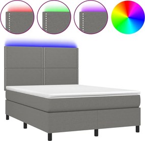 vidaXL sötétszürke szövet rugós és LED-es ágy matraccal 140x190 cm