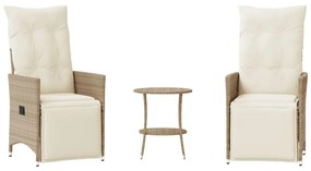 vidaXL 3 részes bézs polyrattan bisztrógarnitúra párnával