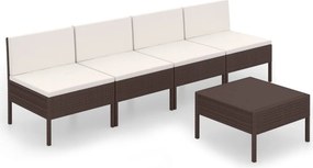 vidaXL 5 részes barna polyrattan kerti bútorszett párnákkal