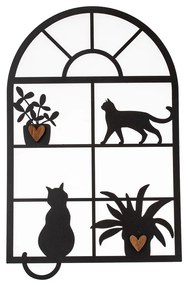 Fém dekoráció ablak macskákkal, 30 x 48 cm