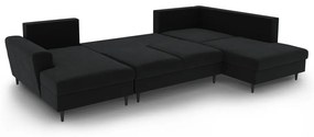 Fekete bársony kinyitható tárolóhelyes sarokkanapé (jobb oldali-U alakú) Kyoto – Cosmopolitan Design