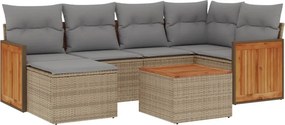 vidaXL 7 részes bézs polyrattan kerti ülőgarnitúra párnákkal