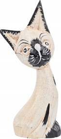 Faragott Macska Fa Kézzel Készített Festett Cica Figura Dekoráció *14 cm