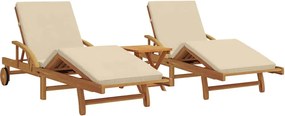 vidaXL Napozó 3 pcs Bézs Tömör Akácfa
