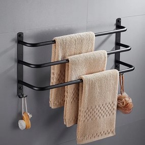 Törölközőtartó 3 szintes akasztóval 50cm fekete