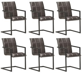 6 db szürke valódi bőr szánkótalpas étkezőszék