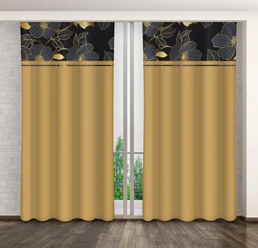 Klasszikus karamell-barna függöny arany virágokkal nyomtatva Szélesség: 160 cm | Hossz: 250 cm